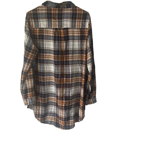 Jag Women's Size Medium Plaid Brown Blue Button Tunic Top - Picture 6 of 10